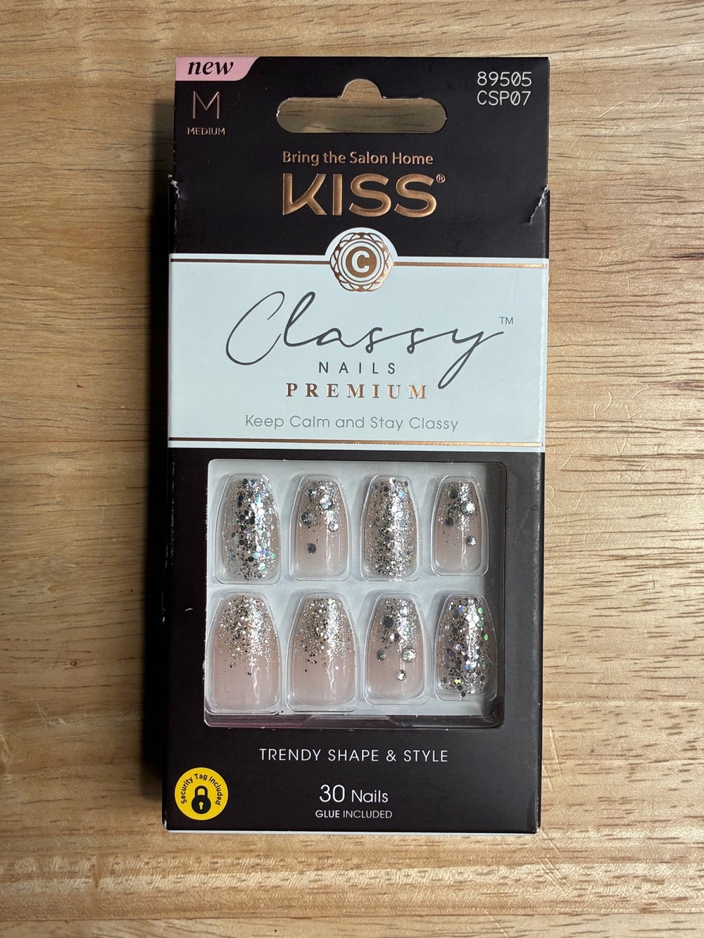 Kiss Classy Premium Press-On Nails in Pink and Silver Glitter